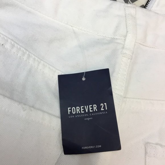 Forever 21 White Front Zip Mini Jean Skirt Size 30 NWT Distressed Denim - Picture 7 of 7